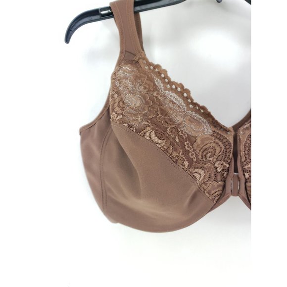 Glamorise Wonderwire Front Close Underwire Bra Size 40F Mocha - Picture 3 of 4